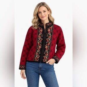 Icelandic Design Jacket Wool Floral Embroidered Full Zip Nordic Vintage folk